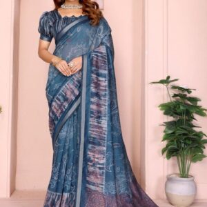 Mameraa Ethnic Motifs Printed Saree With Unstitched Blouse - Image 1