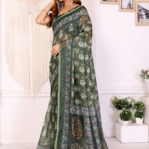 Mameraa Ethnic Motifs Printed Saree With Unstitched Blouse - Image 2