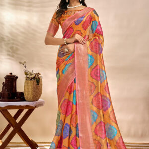 Mameraa Ethnic Motifs Printed Zari Saree - Image 1