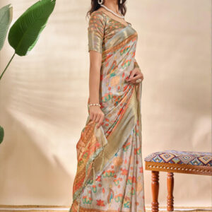 Mameraa Ethnic Motifs Printed Zari Saree - Image 3