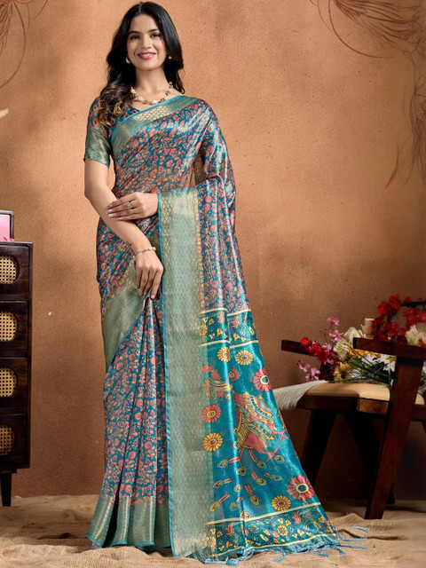 Mameraa Ethnic Motifs Printed Zari Saree