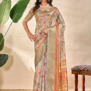 Mameraa Ethnic Motifs Printed Zari Saree - Image 1