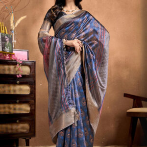 Mameraa Ethnic Motifs Printed Zari Saree With Blouse Piece - Image 5