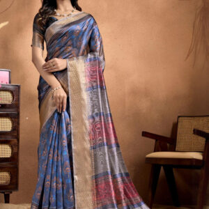 Mameraa Ethnic Motifs Printed Zari Saree With Blouse Piece - Image 1