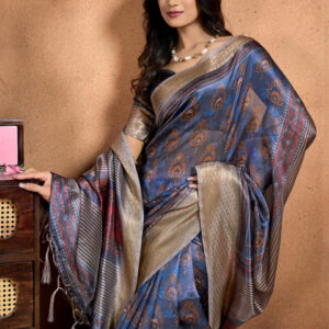 Mameraa Ethnic Motifs Printed Zari Saree With Blouse Piece - Image 2