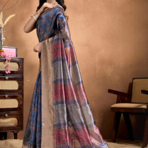 Mameraa Ethnic Motifs Printed Zari Saree With Blouse Piece - Image 3
