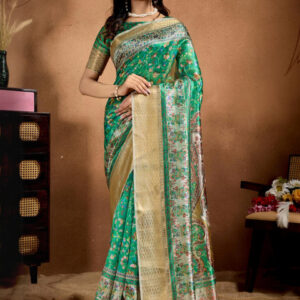 Mameraa Ethnic Motifs Printed Zari Saree With Woven Design Border - Image 1