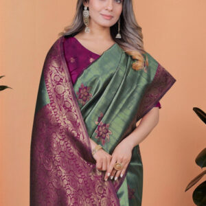 Mameraa Ethnic Motifs Woven Design Zari Banarasi Saree - Image 2