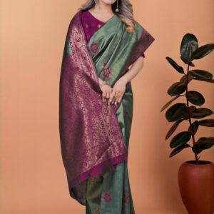 Mameraa Ethnic Motifs Woven Design Zari Banarasi Saree - Image 3