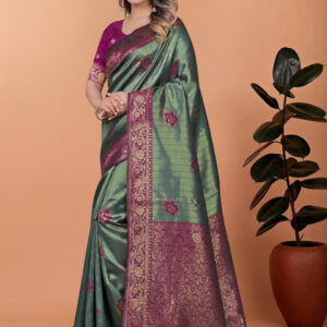 Mameraa Ethnic Motifs Woven Design Zari Banarasi Saree - Image 4