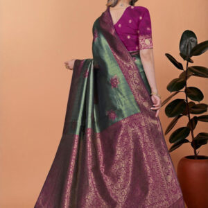 Mameraa Ethnic Motifs Woven Design Zari Banarasi Saree - Image 5