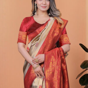 Mameraa Ethnic Motifs Woven Design Zari Banarasi Saree - Image 2