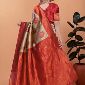 Mameraa Ethnic Motifs Woven Design Zari Banarasi Saree - Image 4