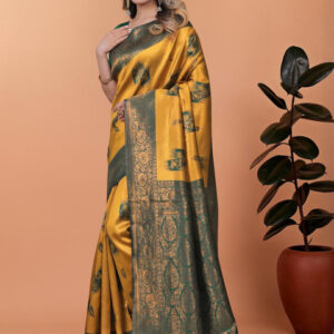 Mameraa Ethnic Motifs Woven Design Zari Banarasi Saree - Image 3