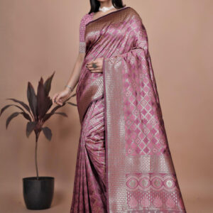 Mameraa Ethnic Motifs Woven Design Zari Banarasi Saree - Image 5