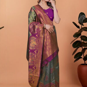 Mameraa Ethnic Motifs Woven Design Zari Saree - Image 3