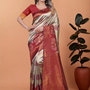 Mameraa Ethnic Motifs Woven Design Zari Saree - Image 1