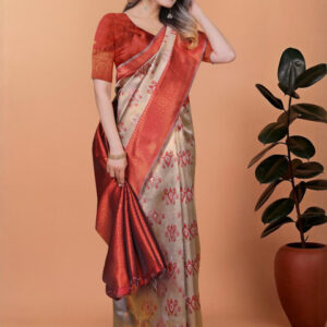Mameraa Ethnic Motifs Woven Design Zari Saree - Image 3