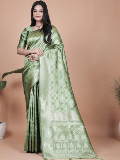 Mameraa Ethnic Motifs Woven Design Zari Saree With Blouse Piece