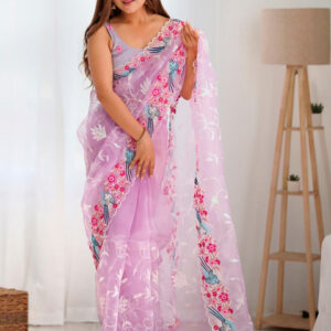 Mameraa Floral Embellished Art Silk Saree - Image 1