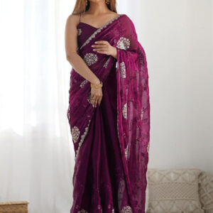 Mameraa Floral Embroidered Embellished Sequinned Saree - Image 1