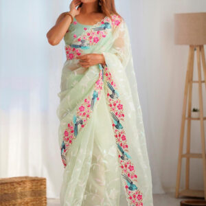 Mameraa Floral Embroidered Saree With Blouse Piece - Image 1