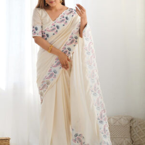 Mameraa Floral Embroidered Saree With Blouse Piece - Image 1