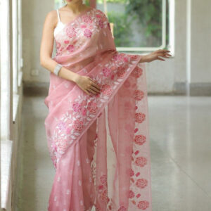 Mameraa Floral Embroidered Saree With Unstitched Blouse Piece - Image 1