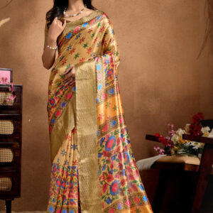 Mameraa Floral Print Zari Saree With Blouse Piece - Image 1
