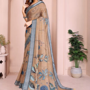 Mameraa Floral Printed Checked Border Saree - Image 2