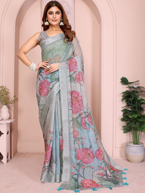 Mameraa Floral Printed Saree With Blouse Piece