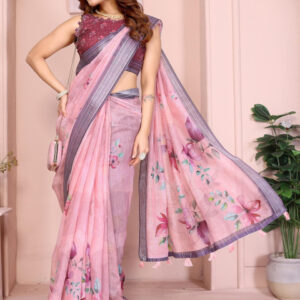 Mameraa Floral Printed Saree With Blouse Piece - Image 5