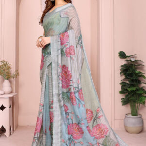 Mameraa Floral Printed Saree With Blouse Piece - Image 2