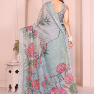 Mameraa Floral Printed Saree With Blouse Piece - Image 3