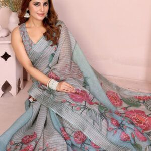 Mameraa Floral Printed Saree With Blouse Piece - Image 4