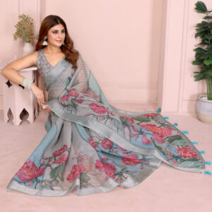 Mameraa Floral Printed Saree With Blouse Piece - Image 5