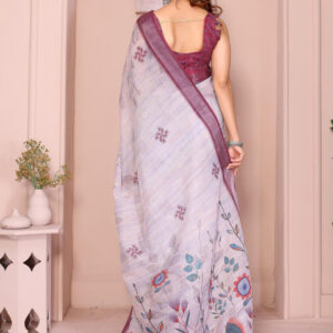 Mameraa Floral Printed Saree With Blouse Piece - Image 4