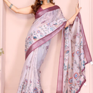 Mameraa Floral Printed Saree With Blouse Piece - Image 5