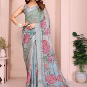 Mameraa Floral Printed Saree With Blouse Piece - Image 1