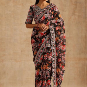 Mameraa Floral Printed Saree With Blouse Piece - Image 1