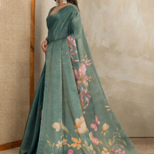 Mameraa Floral Printed Saree With Unstitched Blouse Piece - Image 1