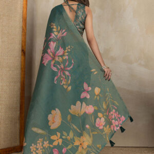 Mameraa Floral Printed Saree With Unstitched Blouse Piece - Image 3