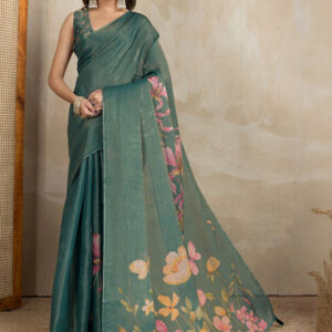 Mameraa Floral Printed Saree With Unstitched Blouse Piece - Image 4