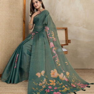 Mameraa Floral Printed Saree With Unstitched Blouse Piece - Image 6