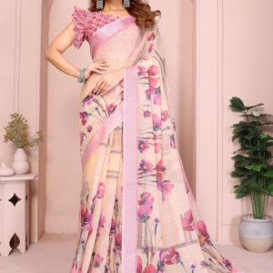 Mameraa Floral Printed Solid Border Saree - Image 1