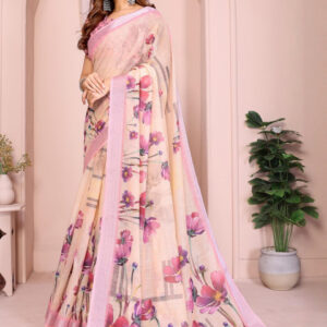 Mameraa Floral Printed Solid Border Saree - Image 3