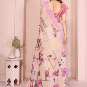 Mameraa Floral Printed Solid Border Saree - Image 4