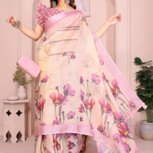 Mameraa Floral Printed Solid Border Saree - Image 5