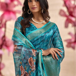 Mameraa Floral Printed Woven Design Zari Saree - Image 2