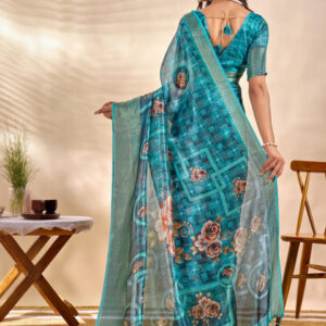 Mameraa Floral Printed Woven Design Zari Saree - Image 4